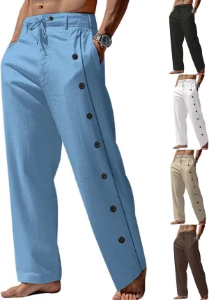 Men's Lightweight Pants Casual Drawstring Elastic Waist Loose Fit Beach Yoga Trousers with Button for Everyday Wear