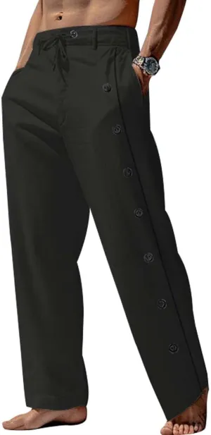 Men's Lightweight Pants Casual Drawstring Elastic Waist Loose Fit Beach Yoga Trousers with Button for Everyday Wear