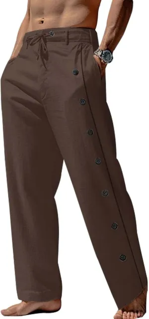 Men's Lightweight Pants Casual Drawstring Elastic Waist Loose Fit Beach Yoga Trousers with Button for Everyday Wear