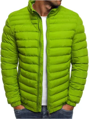 Men's Lightweight Plaid Quilted Jacket Solid Color Loose Jacket Arm Zipper Cotton-Padded Coat Warm Autumn Winter