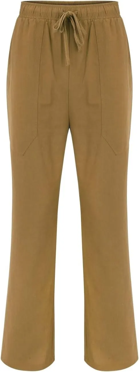 Men's Linen Casual Cargo Pants with Pockets Solid Hipster Beach Pants Breathable Outdoor Hiking Sweatpants Summer Joggers