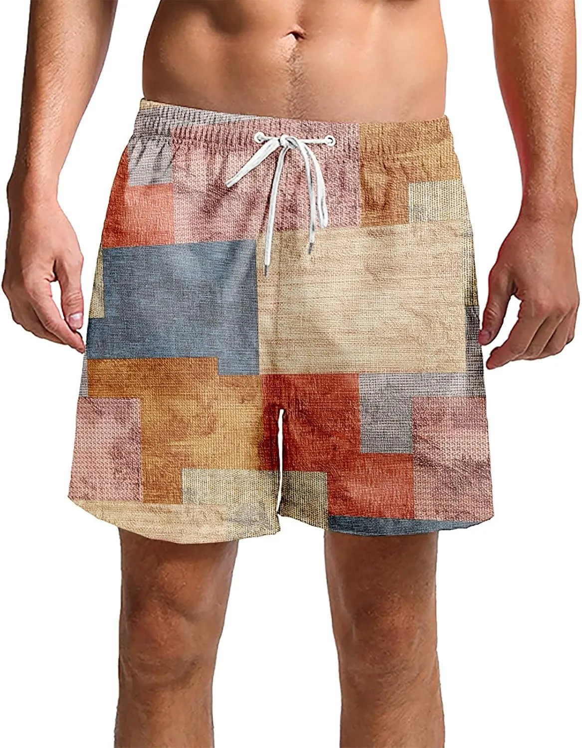 Men's Linen Cotton Gingham Bermuda Shorts Lightweight Summer Plaid Yoga Beach Wear Big and Tall Casual Workout Short