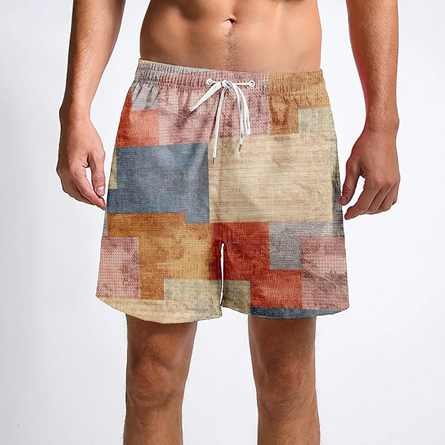 Men's Linen Cotton Gingham Bermuda Shorts Lightweight Summer Plaid Yoga Beach Wear Big and Tall Casual Workout Short