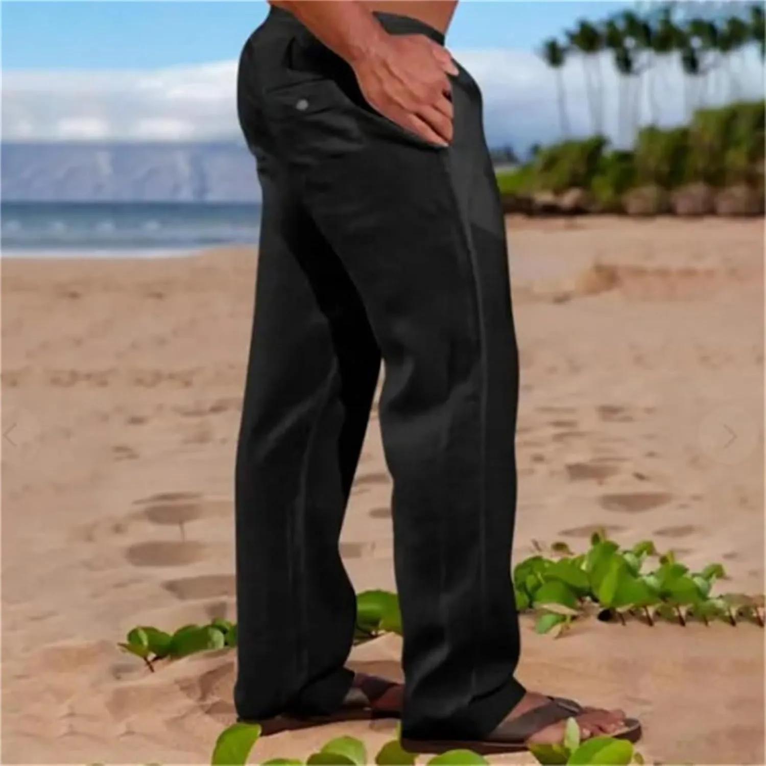 Men's Linen Pants Elastic Waist Drawstring Loose Fit for Beach Yoga Casual Plus Size Comfort Everyday Wear