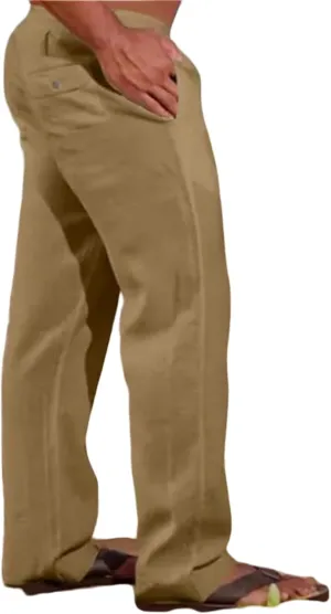 Men's Linen Pants Elastic Waist Drawstring Loose Fit for Beach Yoga Casual Plus Size Comfort Everyday Wear