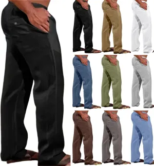 Men's Linen Pants Elastic Waist Drawstring Loose Fit for Beach Yoga Casual Plus Size Comfort Everyday Wear