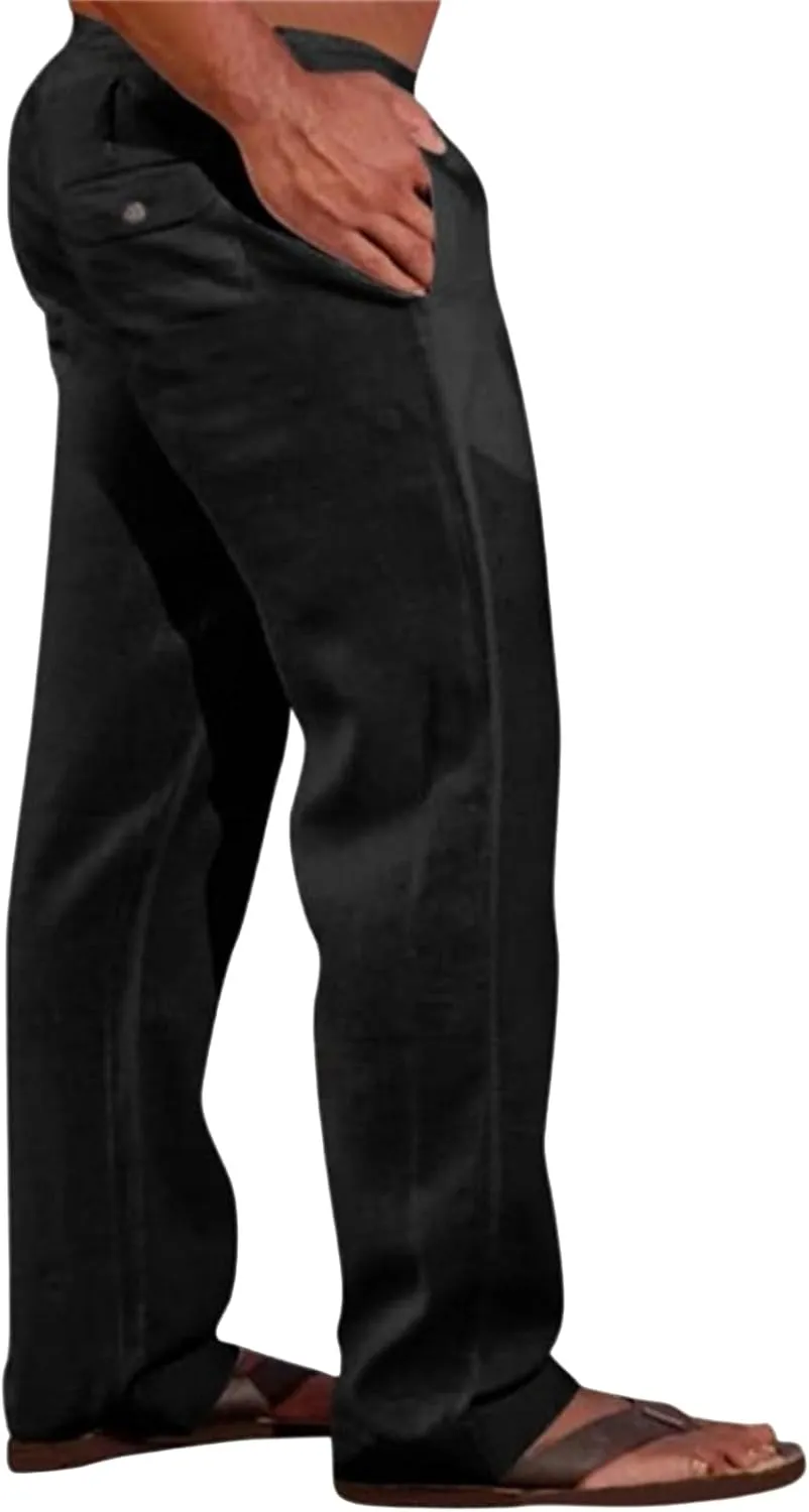 Men's Linen Pants Elastic Waist Drawstring Loose Fit for Beach Yoga Casual Plus Size Comfort Everyday Wear