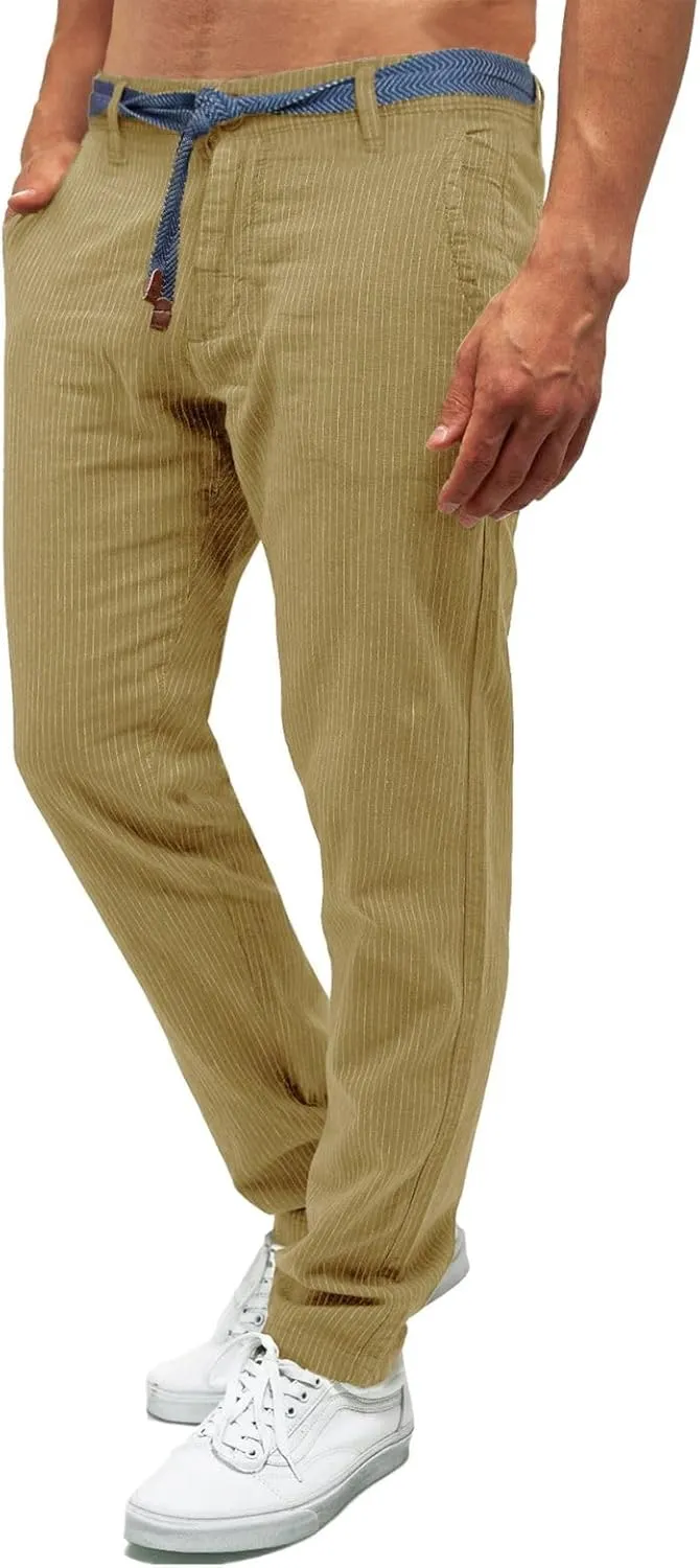 Mens Pinstripe Casual Pants Stretch Slim Fit Dress Trousers Skinny Plus Size Fashion Trend Suit Pants