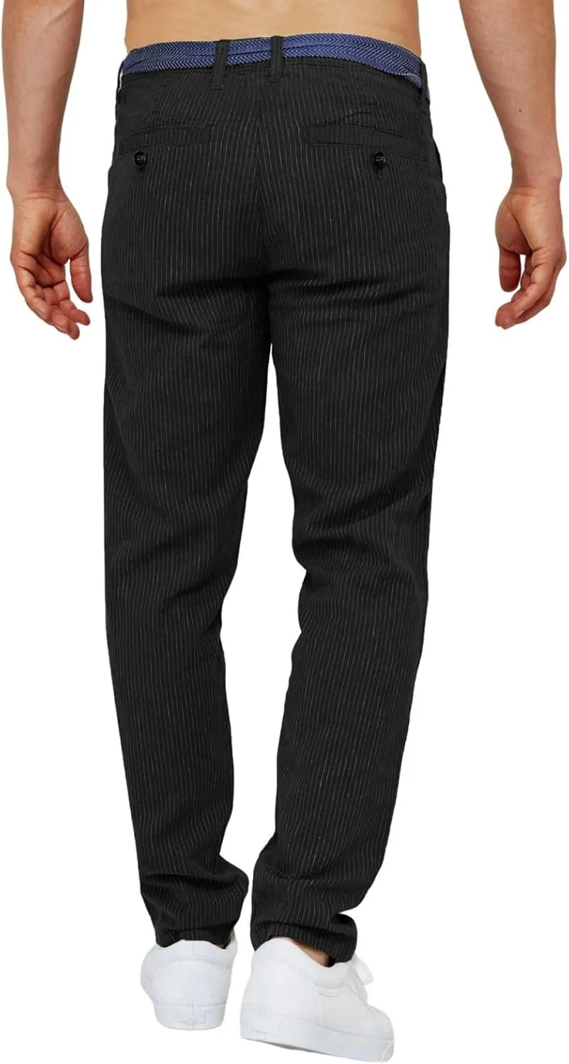 Mens Pinstripe Casual Pants Stretch Slim Fit Dress Trousers Skinny Plus Size Fashion Trend Suit Pants