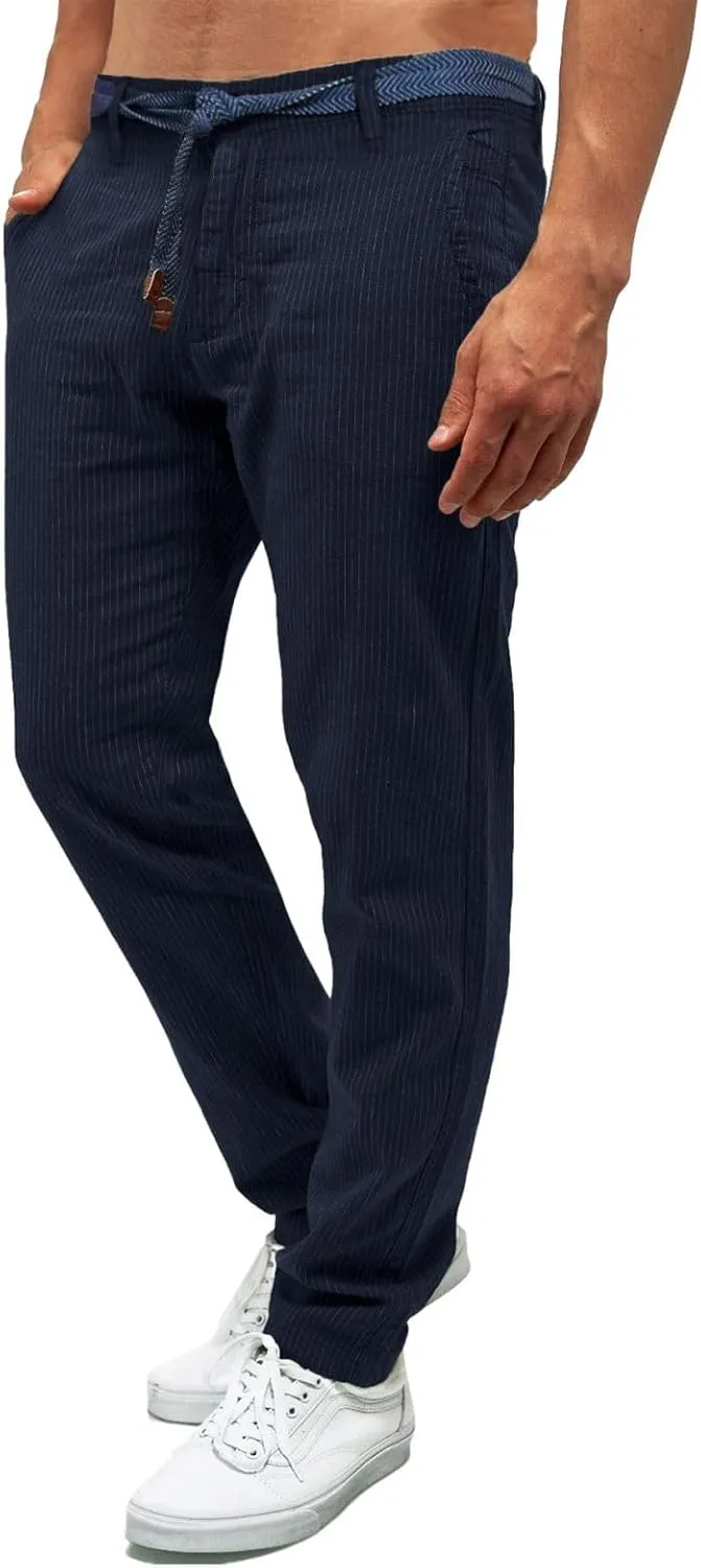 Mens Pinstripe Casual Pants Stretch Slim Fit Dress Trousers Skinny Plus Size Fashion Trend Suit Pants