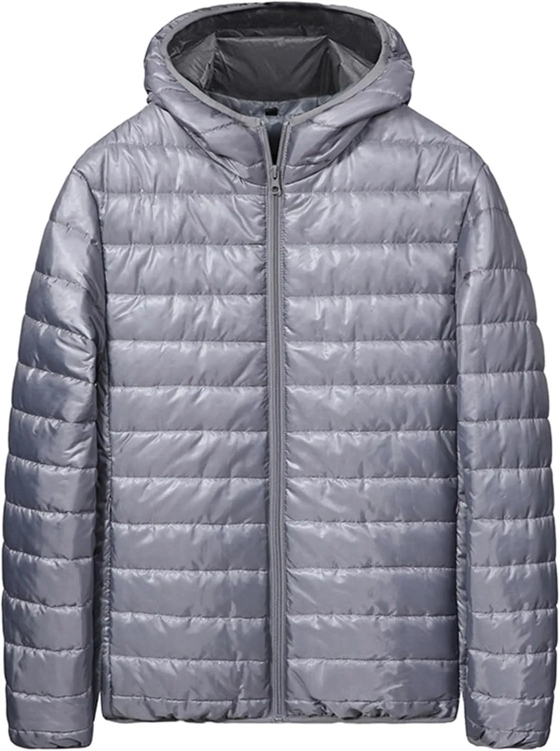 Men's Puffer Jacket Lightweight Packable Down Coat Zip up Quilted Hooded Jacket Warm Padded Jackets Thermal Winter Coat