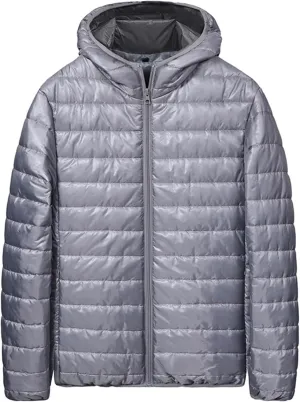 Men's Puffer Jacket Lightweight Packable Down Coat Zip up Quilted Hooded Jacket Warm Padded Jackets Thermal Winter Coat