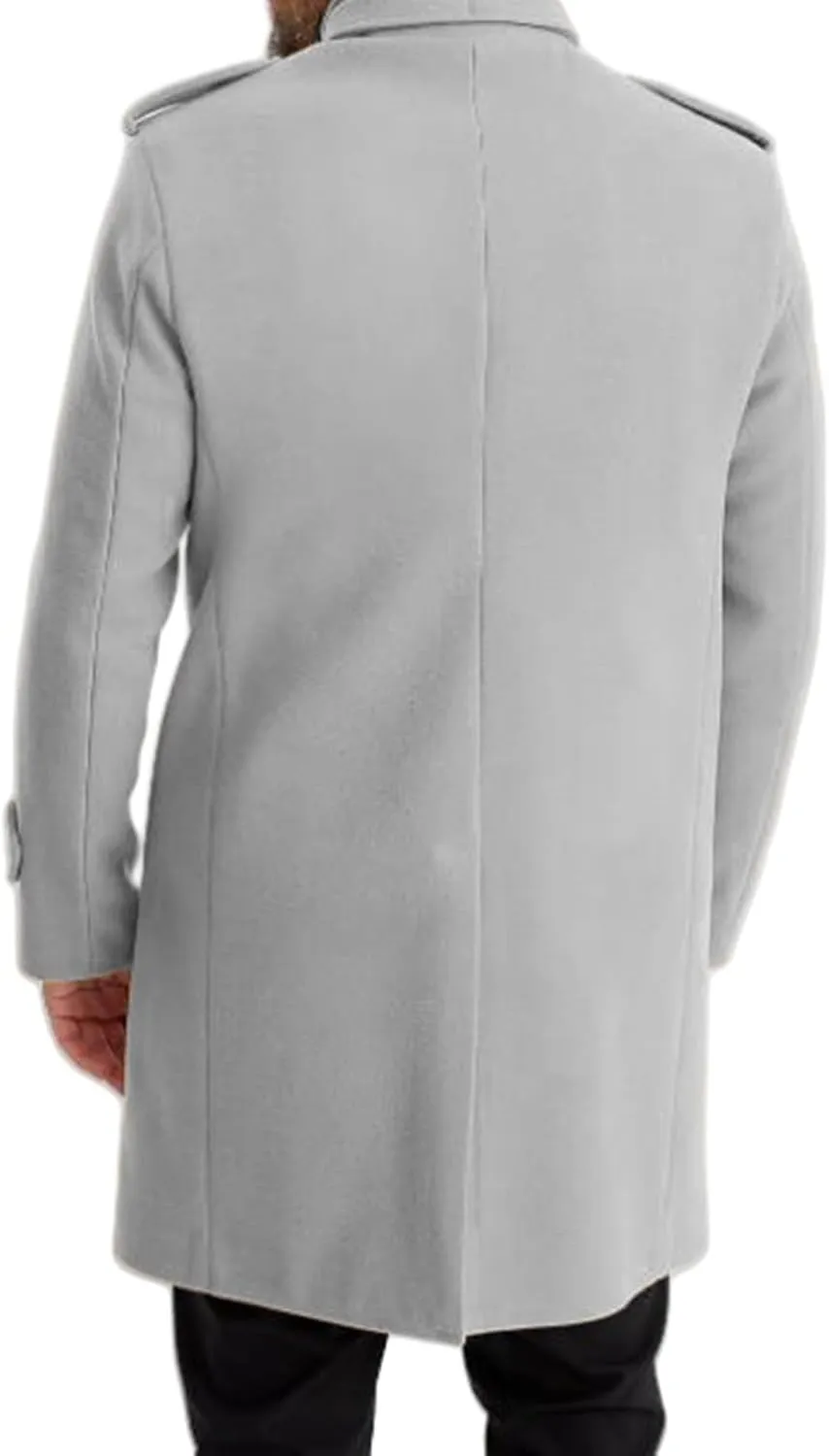 Mens Slim Fit Trench Coat Stand Collar Casual Single Breasted Pea Coats Fall Winter Overcoat for Men