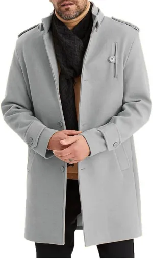 Mens Slim Fit Trench Coat Stand Collar Casual Single Breasted Pea Coats Fall Winter Overcoat for Men