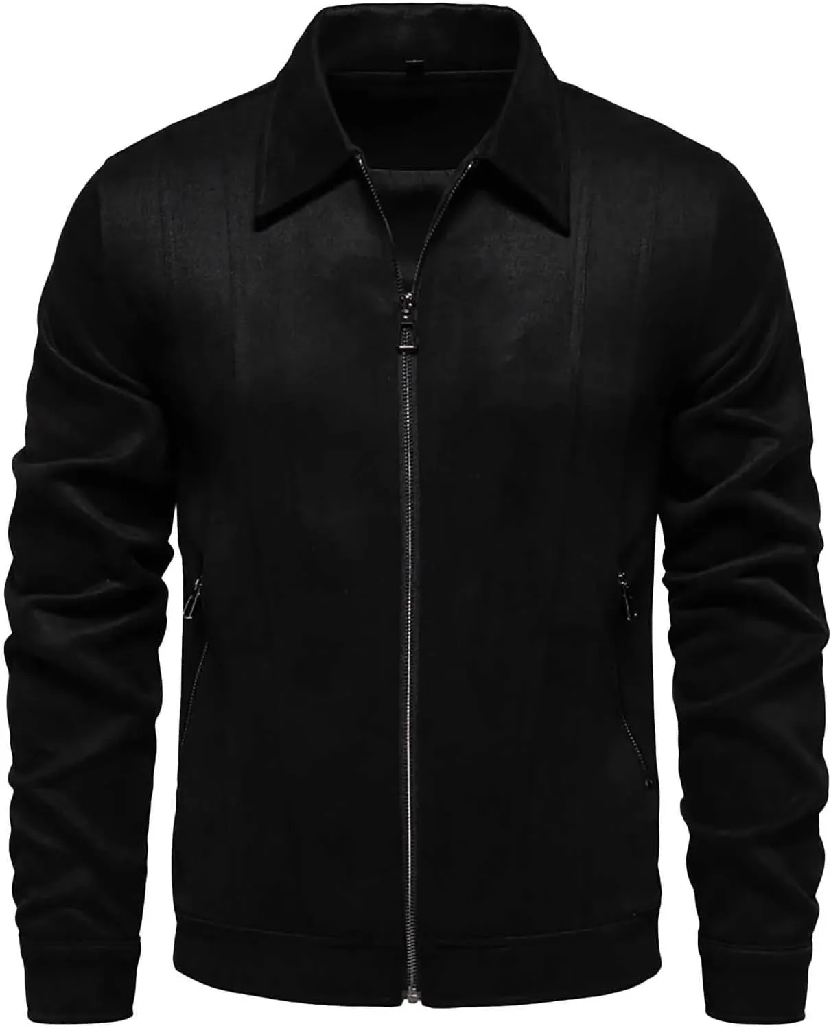 Men's Suede Jacket Spring Fall Full Zip Up Jackets Vintage Faux Leather Coat Outwear with Zipper Pockets for Business