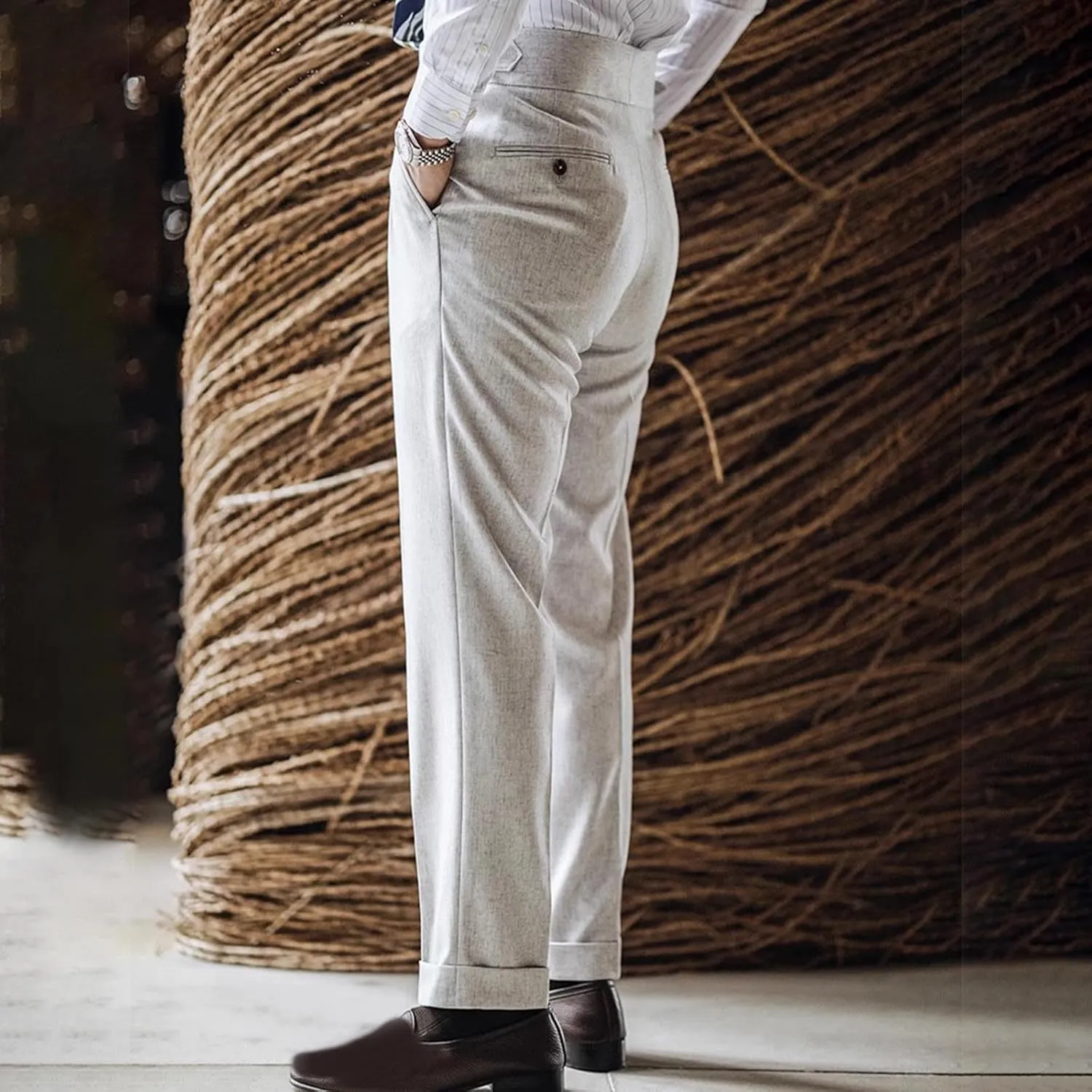Men's Suit Pants Slim Fit Pleated Front Pant Vintage Dress Suit Pants Casual Smart Trousers Solid Business Office Pants