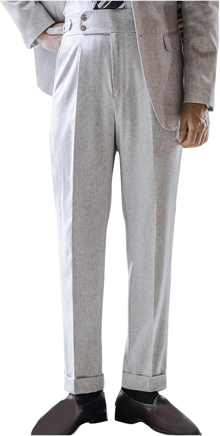 Men's Suit Pants Slim Fit Pleated Front Pant Vintage Dress Suit Pants Casual Smart Trousers Solid Business Office Pants