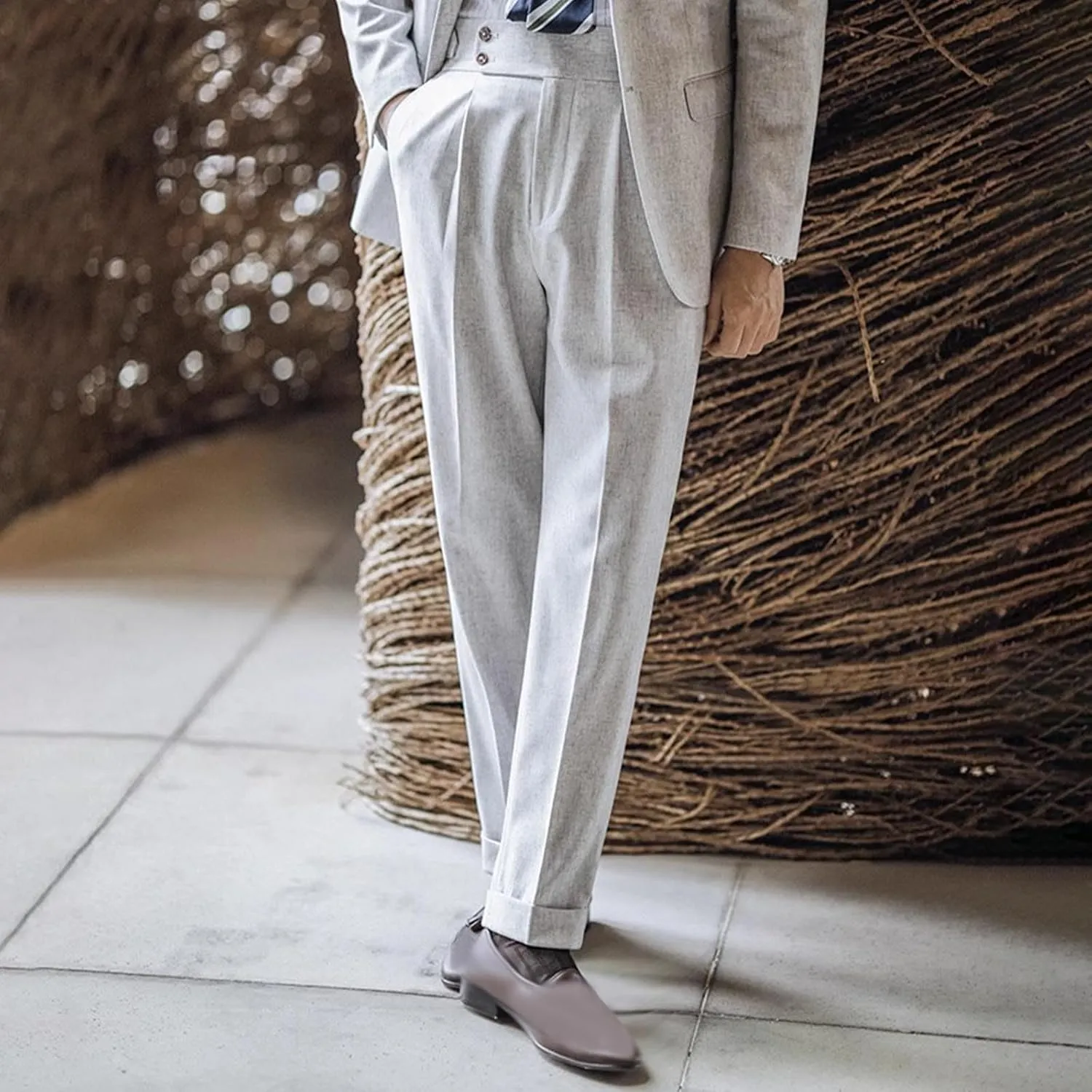Men's Suit Pants Slim Fit Pleated Front Pant Vintage Dress Suit Pants Casual Smart Trousers Solid Business Office Pants