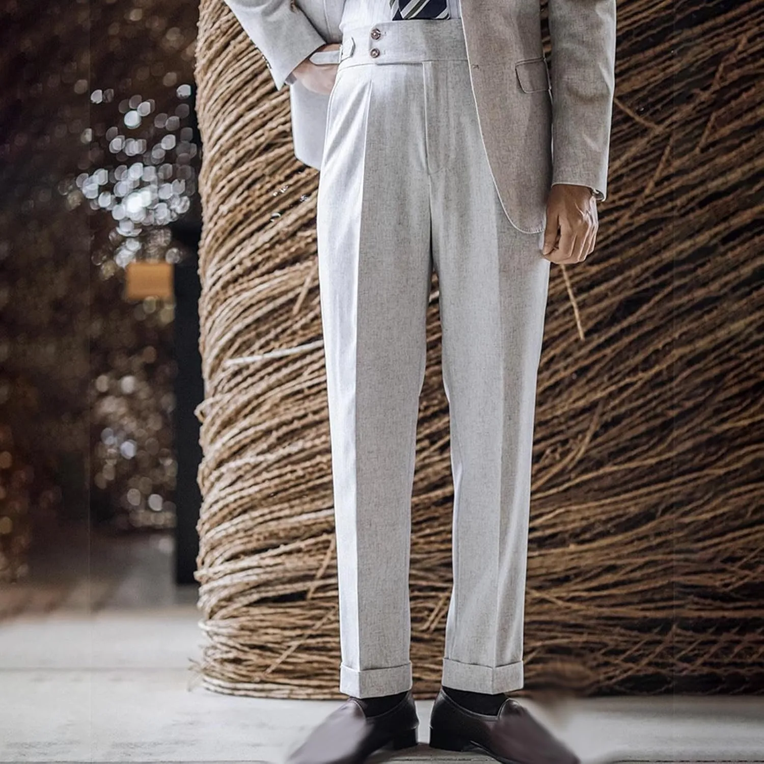 Men's Suit Pants Slim Fit Pleated Front Pant Vintage Dress Suit Pants Casual Smart Trousers Solid Business Office Pants