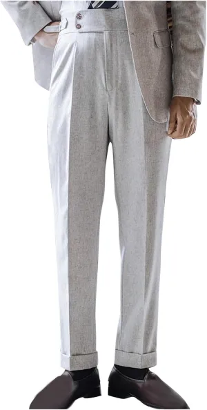 Men's Suit Pants Slim Fit Pleated Front Pant Vintage Dress Suit Pants Casual Smart Trousers Solid Business Office Pants