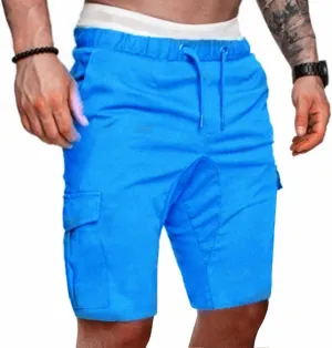 Mens Summer Cargo Shorts Relaxed Fit Elastic Waist Multi Pocketed for Hiking Camping Cotton Twill Chino Bermuda Style