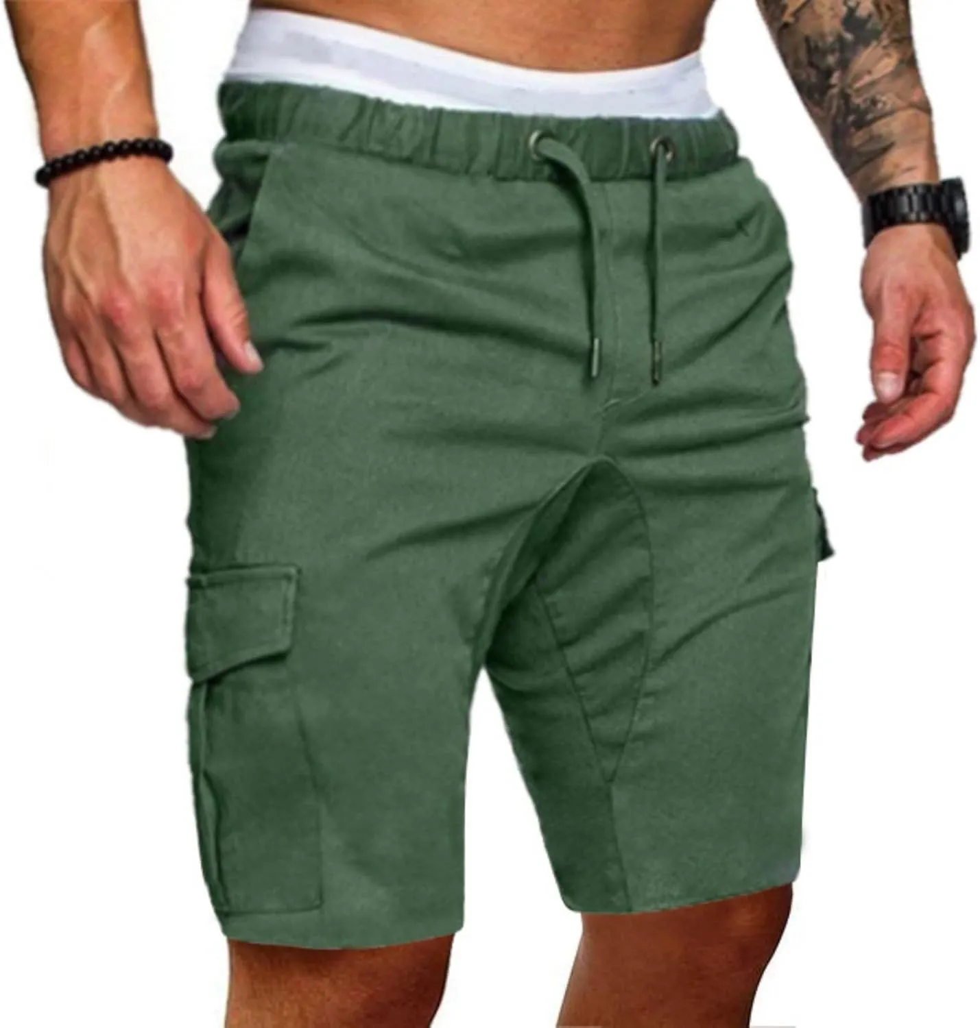 Mens Summer Cargo Shorts Relaxed Fit Elastic Waist Multi Pocketed for Hiking Camping Cotton Twill Chino Bermuda Style