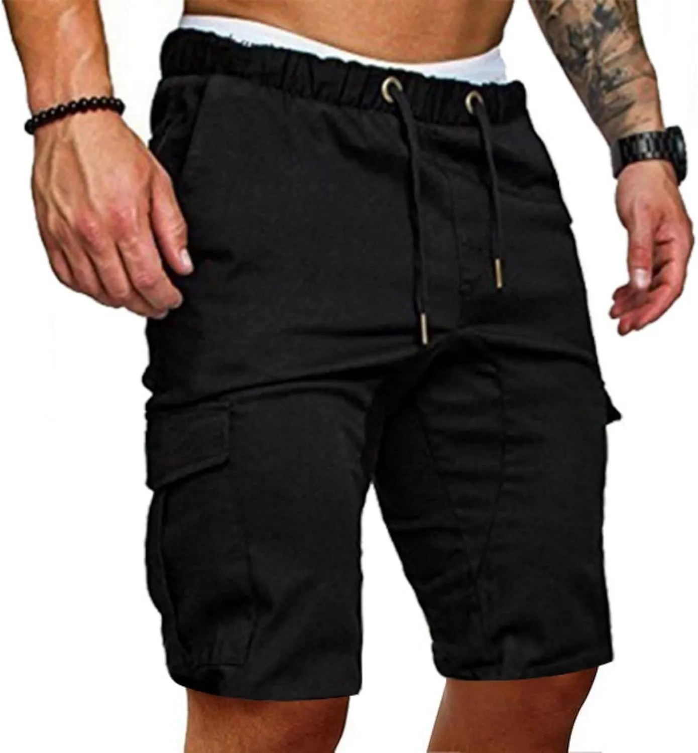 Mens Summer Cargo Shorts Relaxed Fit Elastic Waist Multi Pocketed for Hiking Camping Cotton Twill Chino Bermuda Style
