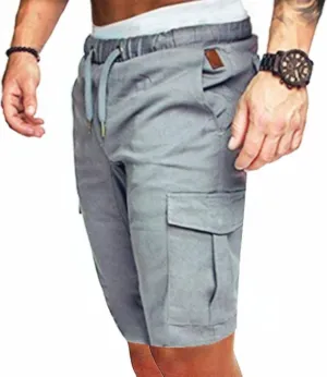 Mens Summer Cargo Shorts Relaxed Fit Elastic Waist Multi Pocketed for Hiking Camping Cotton Twill Chino Bermuda Style