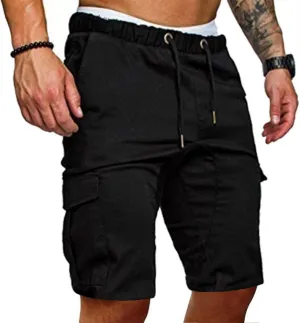 Mens Summer Cargo Shorts Relaxed Fit Elastic Waist Multi Pocketed for Hiking Camping Cotton Twill Chino Bermuda Style