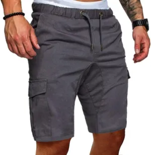 Mens Summer Cargo Shorts Relaxed Fit Elastic Waist Multi Pocketed for Hiking Camping Cotton Twill Chino Bermuda Style