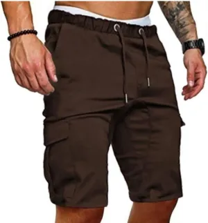 Mens Summer Cargo Shorts Relaxed Fit Elastic Waist Multi Pocketed for Hiking Camping Cotton Twill Chino Bermuda Style