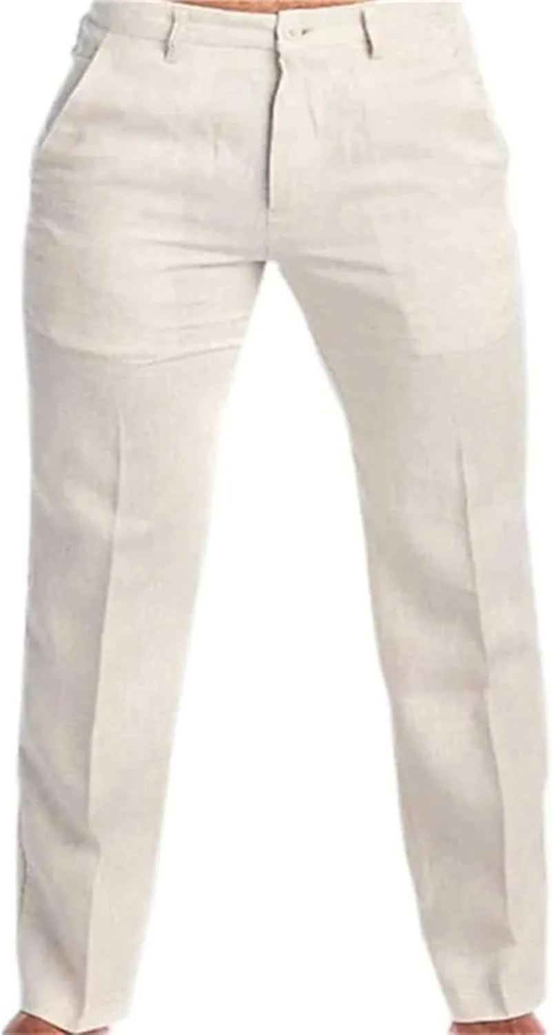 Men's Summer Linen Pants Classic Regular Fit Modern Relaxed Lightweight Dress Casual Pants for Everyday Wear