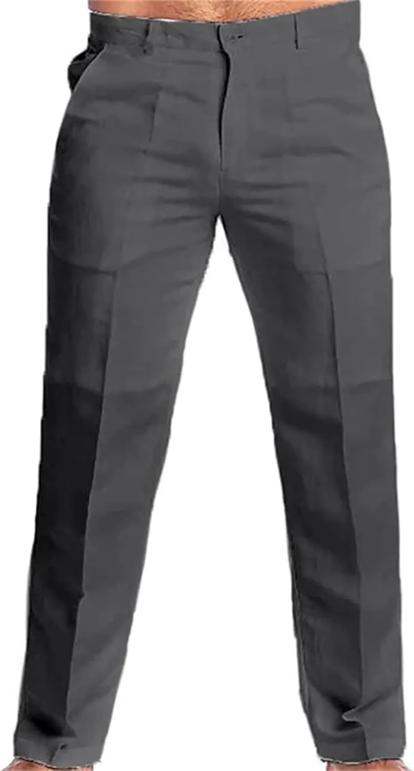Men's Summer Linen Pants Classic Regular Fit Modern Relaxed Lightweight Dress Casual Pants for Everyday Wear
