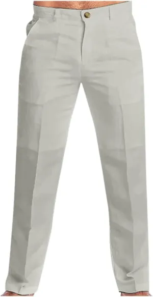 Men's Summer Linen Pants Classic Regular Fit Modern Relaxed Lightweight Dress Casual Pants for Everyday Wear