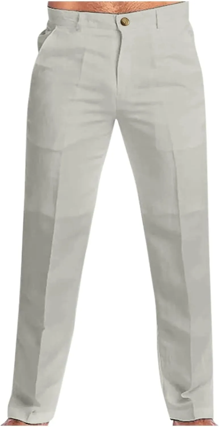 Men's Summer Linen Pants Classic Regular Fit Modern Relaxed Lightweight Dress Casual Pants for Everyday Wear