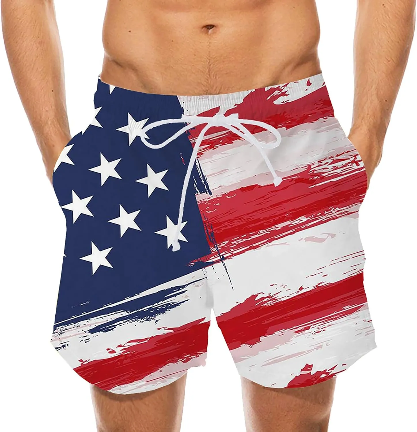 Mens Summer Shorts Independence Day Patriotic Print Casual Loose Pants USA Flag 4th of July Lightweight Combat Sports Capris