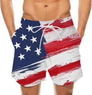 Mens Summer Shorts Independence Day Patriotic Print Casual Loose Pants USA Flag 4th of July Lightweight Combat Sports Capris