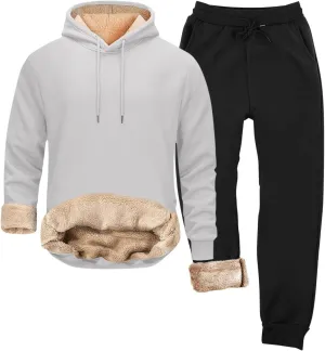 Mens Sweatsuit Sherpa Lined 2 Piece Hooded Sweatshirts Set Pullover Tops Fleece Sweatpants Winter Thermal Tracksuits