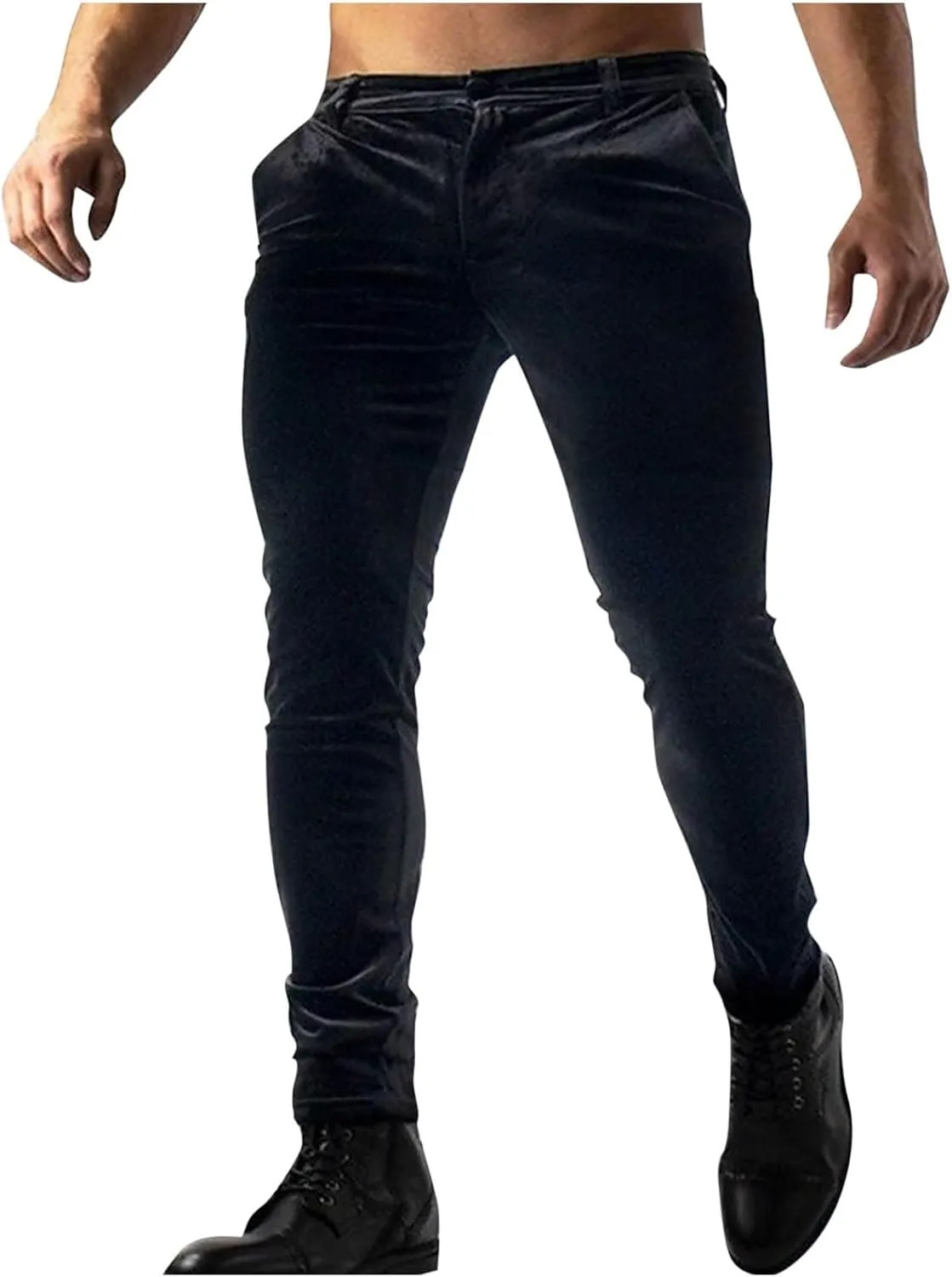 Men's Velvet Pants Slim Fit Party Dress Pants Velvet Trousers Elastic Waist Suit Pant Casual Soft Bottoms Solid Color