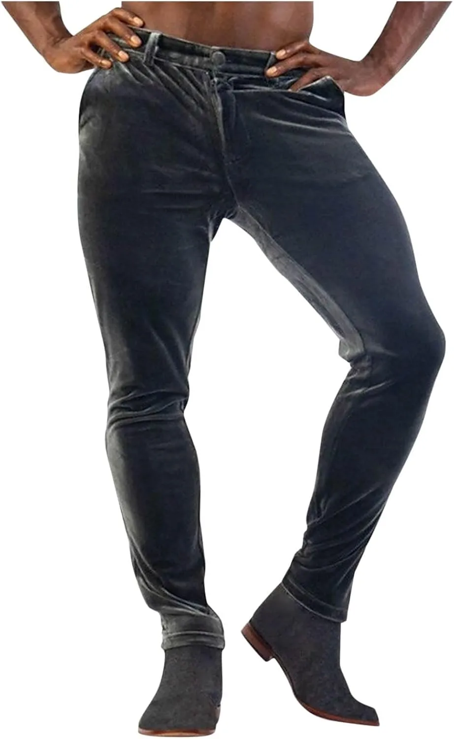 Men's Velvet Pants Slim Fit Party Dress Pants Velvet Trousers Elastic Waist Suit Pant Casual Soft Bottoms Solid Color