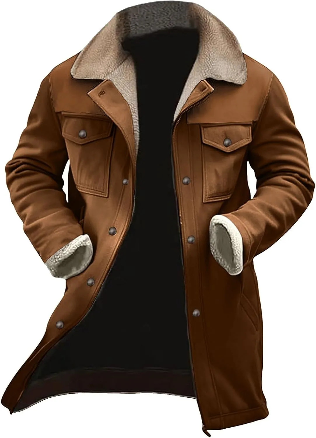 Men's Vintage Suede Jacket Plush Collar Coats Faux Leather Jacket Men Zip Up Motorcycle Jacket Coats Retro Tops