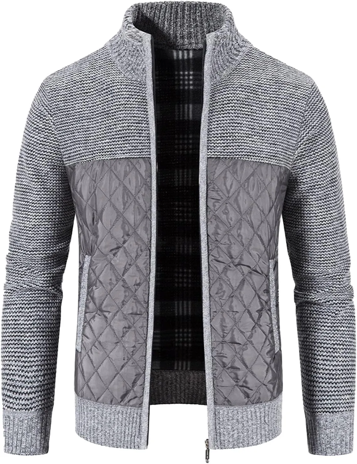 Men's Winter Casual Cardigan Cotton-padded Jacket Stand Collar Knitted Splice Sweater Coat for Coats Men