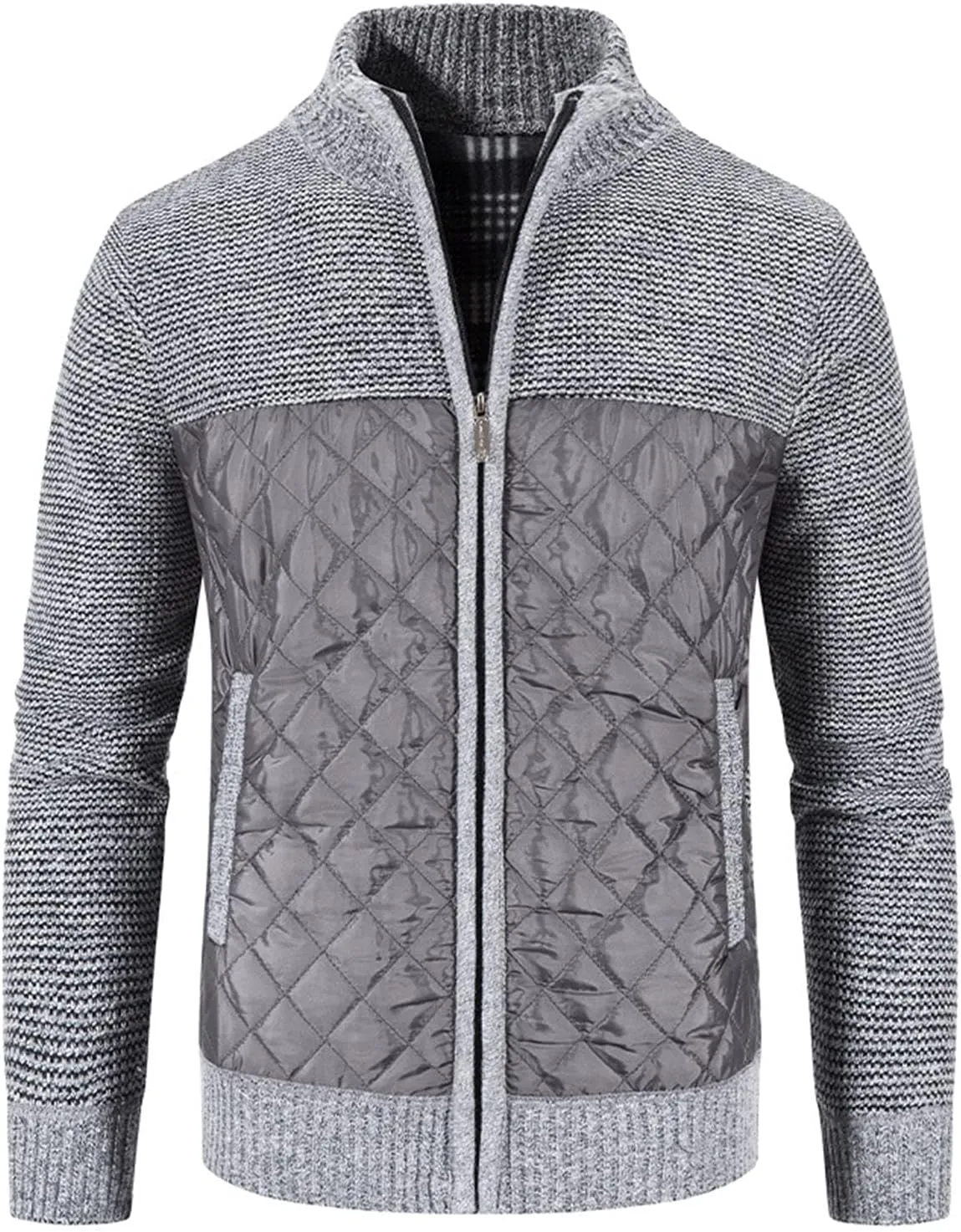 Men's Winter Casual Cardigan Cotton-padded Jacket Stand Collar Knitted Splice Sweater Coat for Coats Men