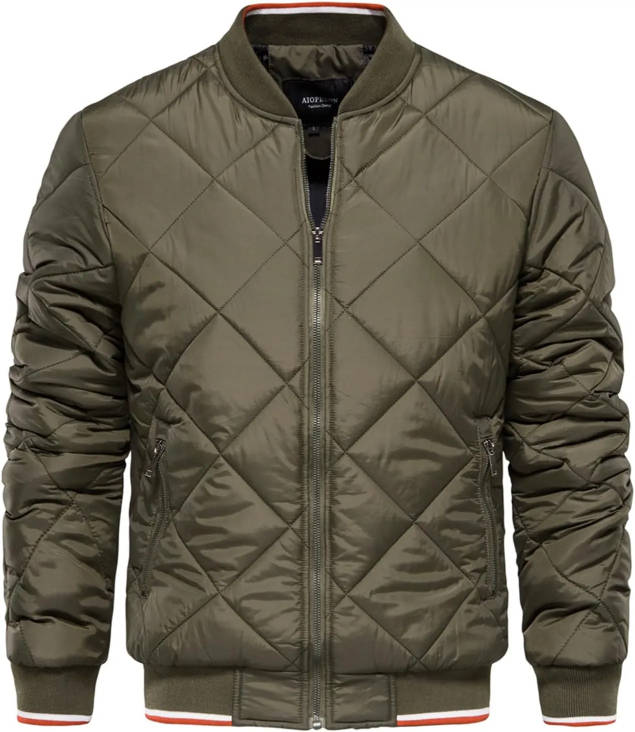 Mens Winter Coats Fashion Casual Solid Zipper Stand Collar Windbreaker Down Cotton Padded Jacket with Pockets