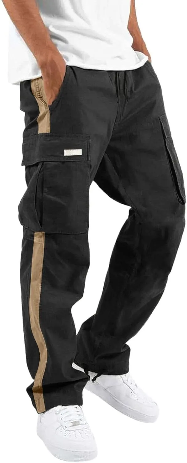 Mens Workout Cargo Sweatpants Printed Overalls Casual Pocket Sport Work Casual Trouser Pants Big and Tall Sweatpants