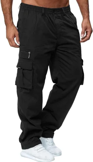 Mens Zip Joggers Pants Mens Fashion Casual Loose Cotton Plus Size Pocket Elastic Waist Pants Trousers Stretch