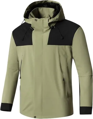 Mens Zipper Windproof Waterproof Jacket Solid Color Drawstring Windbreaker Casual Slim Fit Loose Jacket with Pocket