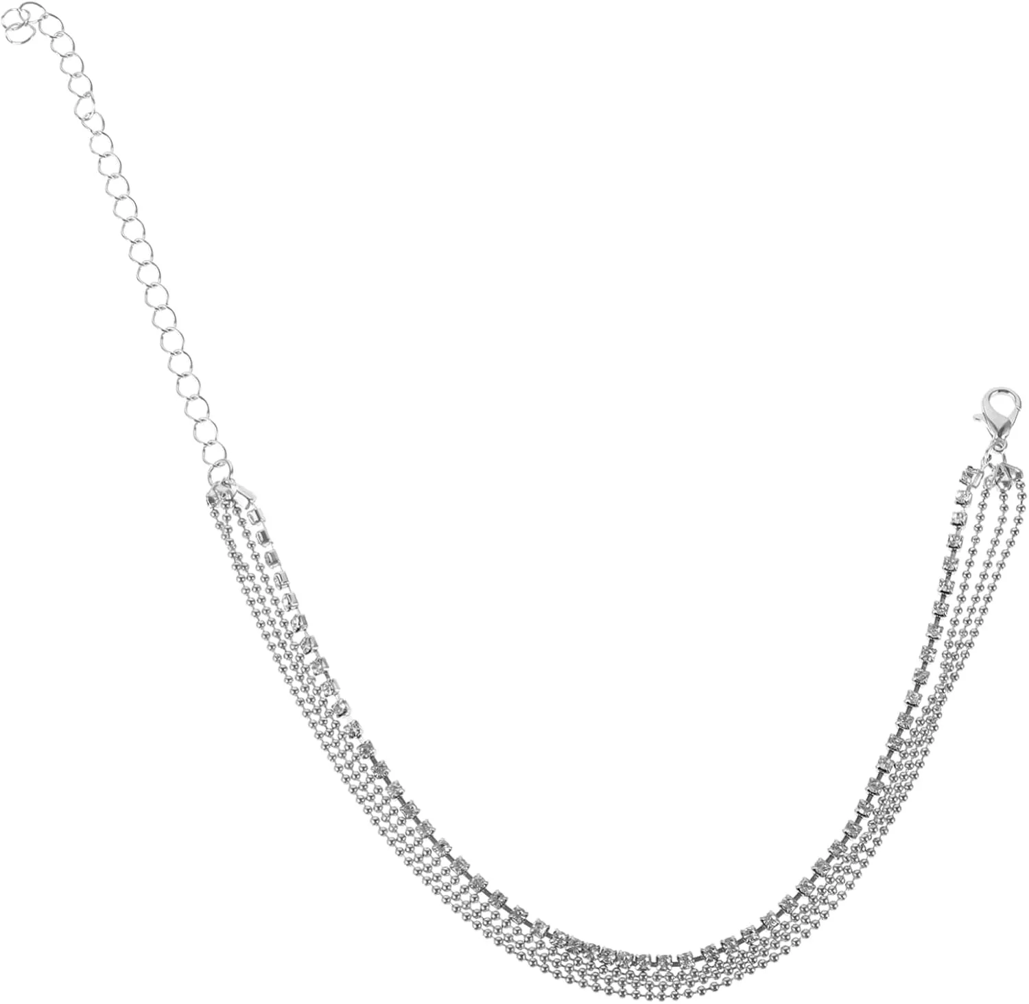 Metal Anklet for Women Rhinestones 3-Row Crystal Ankle Bracelet Stylish and Fashionable Silver
