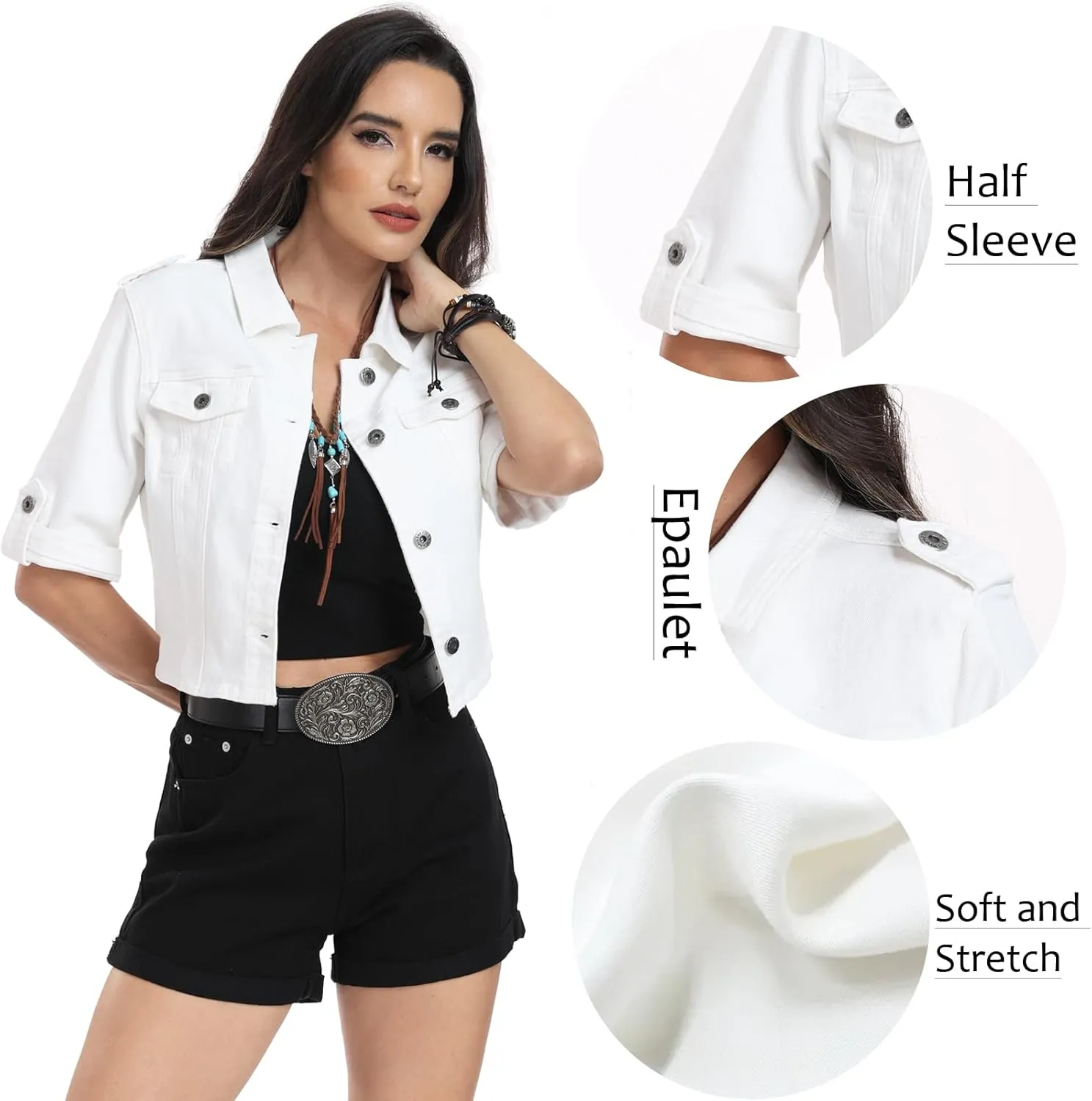 MISS MOLY 2024 Jean Jackets For Women Stretch Cropped Half Sleeve Classic Denim Jackets Causal Summer Outerwear