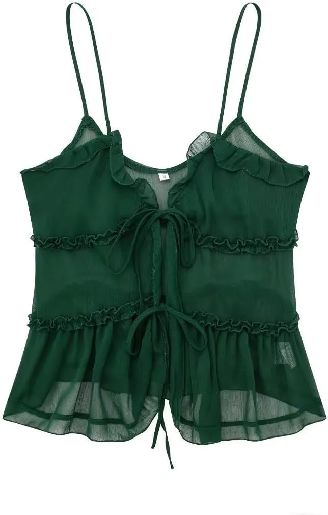 MOLERFO Womens Camisole Tops Tees Tank Elegant Ladies Cami Tops Y2k Halter Neck Sexy Crop Top Vest (Green2,Small)